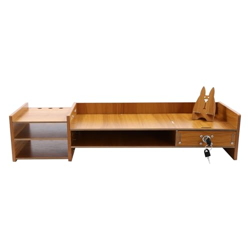 Promachineory Soporte para pantalla de ordenador, soporte de pantalla, soporte para ordenador, soporte para monitor de ordenador, organizador de escritorio, 64 x 20 x 13,5 cm, color madera