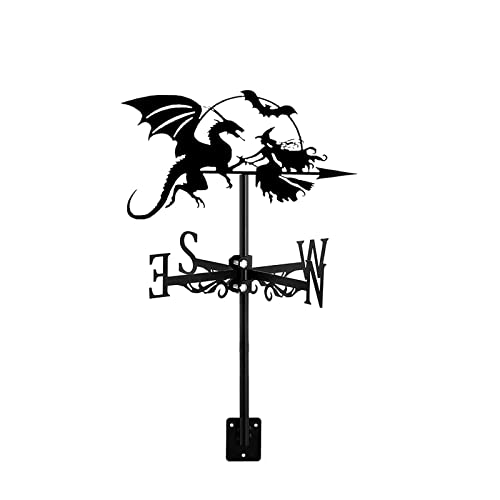 Wetterfahne, Hexe und Drache, Dekoration, Windrichtungsanzeiger mit Dachhalterung, Wetterhahn-Messwerkzeug mit Halterung für Garten, Terrasse, Hof, Ornament, Bronze, Hexe und Katze (schwarze Hexe und Wetterfahne, Hexe und Drache, Dekoration, Windrichtungsanzeiger mit Dachhalterung, Wetterhahn-Messwerkzeug mit Halterung für Garten, Terrasse, Hof, Ornament, Bronze, Hexe und Katze (schwarze Hexe und