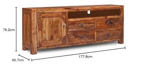 Image of COBRA CRAFT Sheesham Wood Multipurpose Tv Stand, TV Unit Cabinet, Wood tv Unit for Living Room with 5 Drawer and 2 Top Shelf Tv Stand for Living Room