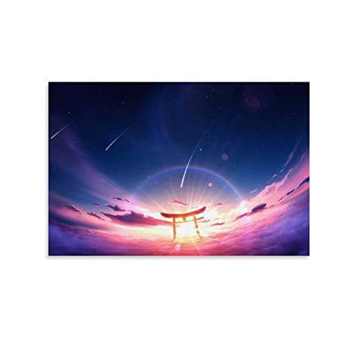 Sol skiner genom en gammal japansk helgedom Torii kanvas konst affisch och väggkonst bildtryck modern familj sovrum dekor affischer 50 x 75 cm (20 x 30 tum)