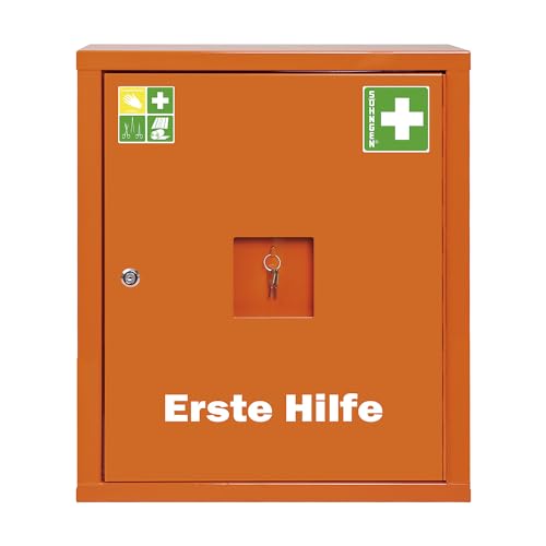 SÖHNGEN First Aid Cabinet in Accordance with DIN 13169 Single Door Signal Orange H x W x D 560 x 490 x 200 mm Without Contents Pharmacy Pharmacy Medicine Cabinets Operational Safety First Aid Cabinet First Aid Cabinet Wall Cabinet Medicine Cabinet
