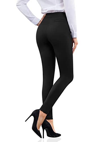 Pmiys Yoga Dress Pants For Women Stretch Pull On Skinny Leg Work Pants With Pockets Large Black #TOP1