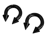 Pair 6g 4mm Black Cone Spike Horseshoe Rings – Ear Gauges, Prince Albert Piercing, Cartilage Earrings, Septum Pincher & Nose Jewelry