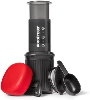 AeroPress Go Travel Coffee Press Kit - 3 in 1 brew method combines French Press, Pourover, Espresso - Full bodied coffee without grit or bitterness - Small portable coffee maker for camping & travel