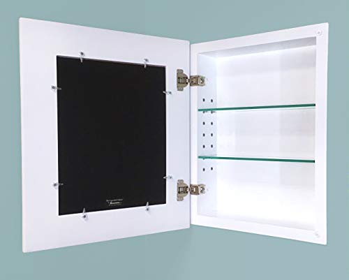 Image of 14x18 Concealed Picture Frame Medicine Cabinet Without Mirror for Bathroom, Recessed in The Wall, Made in North America, Real Wood, NO MDF, Adjustable Shelves, Shaker White