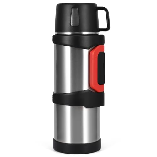 OurLeeme Bouteille isotherme de 2 L, grande capacité en acier inoxydable pour boissons chaudes, café, tasse à café, couvercle avec poignée, double couche portable, bouteille d'eau de voyage