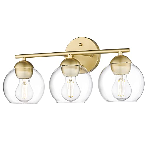 Emak 3-Light Gold Bathroom Light Fixtures Over Mirror, Globe Clear Glass Bathroom Vanity Lights, VL114-GDL-3