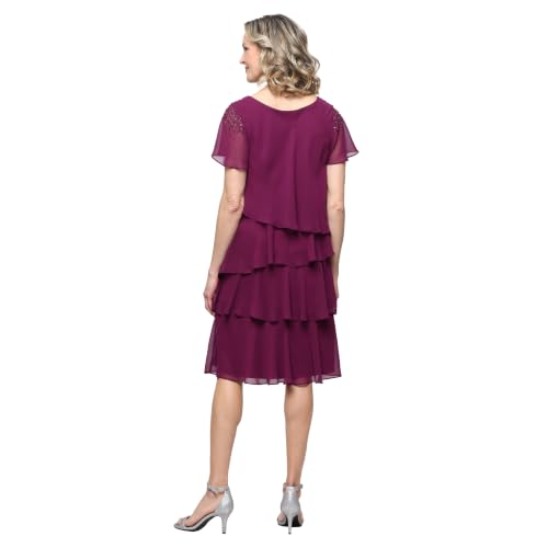 Image of S.L. Fashions Women's V-Neck Chiffon Cocktail Dress with Beaded Shoulders and Asymmetrical Tiers (Petite and Regular Sizes)