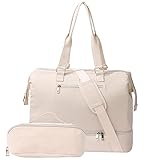 Weekender Bags For Women Large Travel Overnight Luggage Travel Bag With Shoe Compartmen (Beige)