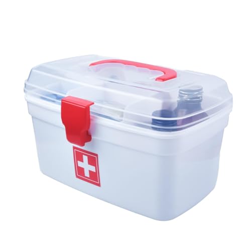 Image of SHUTTLE ART Medical Organizer Box, First Aid Box, Medicine Storage Box With Detachable Tray And Transparent Lid And Handle, Unbreakable Material(S-Medical Storage Box-White)