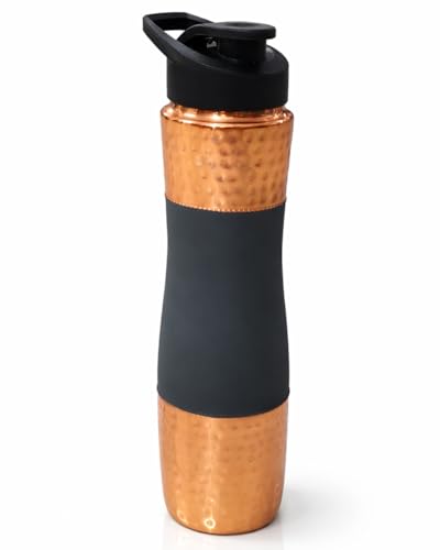 Image of 100% Pure Copper Water Bottle 950ml - Ayurvedic Leak-Proof Copper Bottle for Drinking Water - Handcrafted Mandala Design - BPA-Free & Eco-Friendly - Improves Immunity & Digestion (Black)
