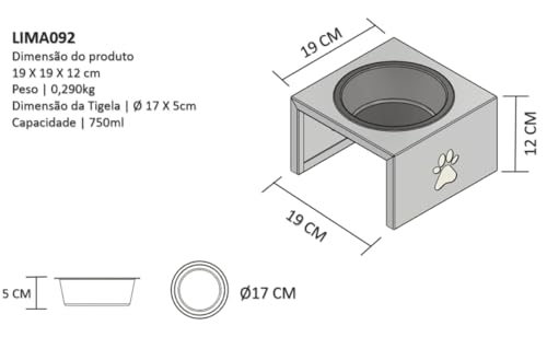 Comedouro Elevado para Pets Pequenos, Alumínio com Pintura Eletrostática, Tigela Inox Removível, Ind