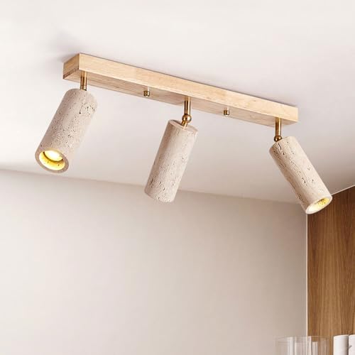HYJAUSXB Lámpara de Techo empotrada WABI Sabi de 3 Luces, Foco de travertino Amarillo, lámpara Industrial de Interior, lámpara de araña Vintage de Piedra Natural para pasillos, dormitorios,