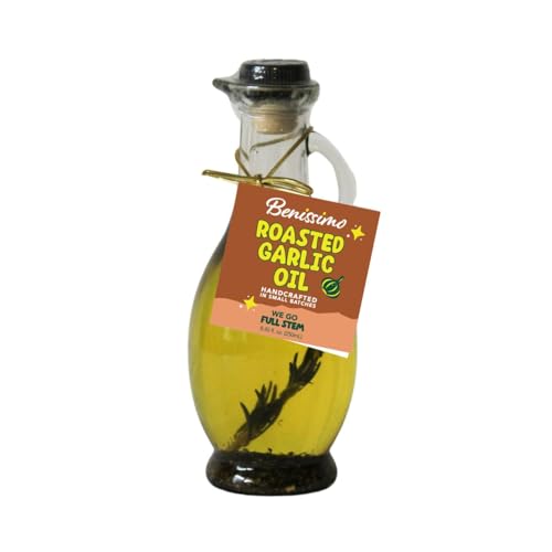 Benissimo Roasted Garlic Herb Infused Oil, All Natural Gourmet Cooking Oil with Slow-Roasted Garlic and Aromatic Herbs, Perfect for Sautéing, Dipping, Drizzling, Cruet 8.45 fl oz