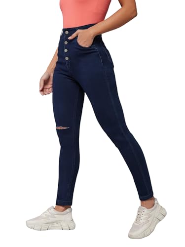 Jean skinny femme taille haute Dolce Crudo avec fente au genou long régulier