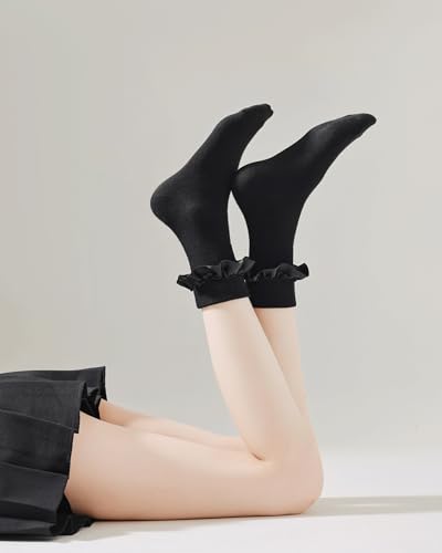 Lace Ruffle Frilly Ankle Socks for Women, Comfortable Cotton Socks Cute Princess Lolita for Ladies Girl4