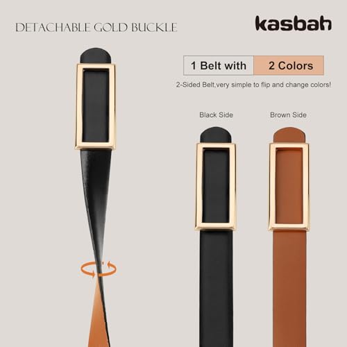 KASBAH Reversible Belts for Women Skinny Leather Belt for Jeans Dresses Waist Thin Belt with Gold Buckle2