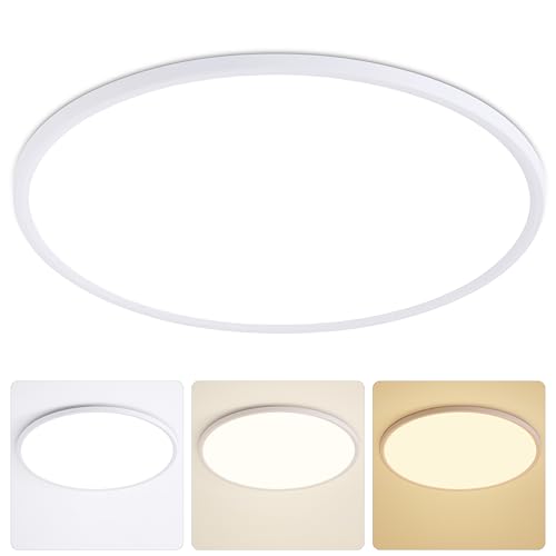MOONSEA Deckenlampe LED Deckenleuchte Flach 52W, 3 Farben 3000K/4000K/6500K Deckenlampe Wohnzimmer, Ultra Dünn Deckenleuchte Rund für Wohnzimmer Schlafzimmer Kinderzimmer Büro, Ø59cm, Weiß
