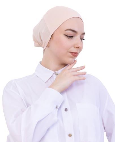 Prien Soft Undercap Hijab For Women, Cotton Islamic Bonnet, Muslim Head Scarf Inner Cap for Prayer Wear, Turban Hat Ramadan (US, Alpha, One Size, Standard, Beige)