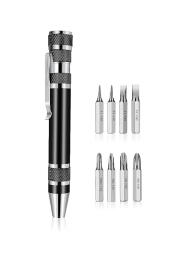wumio ペンドライバー 先端8種類セット 黒 マルチツール プラス マイナス 精密ドライバー マグネット DIY 工具 コンパクト 携帯しやすい ペン型 ポケット ペンケース