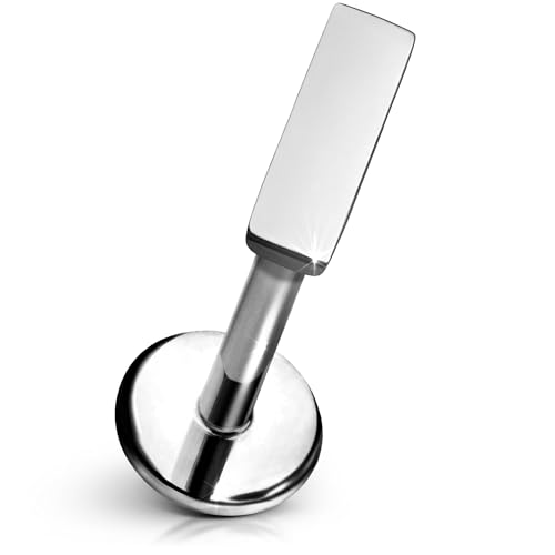 Cords Club Bar Flat Back Stud ASTM-F136 Implant Grade Titanium - Push Pin Design for Sensitive Ears Available in 18K Gold Plated & Titanium Silver (Single Earring)