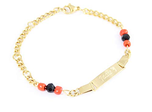 Tina&Co Personalized Baby Bracelet Custom Name Engraving Gold Plate Baby Pulsera de Azabache Bracelet for Kids