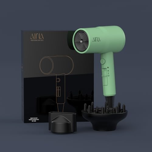 Image of AINA Diffuser Hair Dryer Full-Featured Blow Dryer 110V /1600W(Jade Green) | 3 Heat /2 Speed;Cold shut button;Lightweight;Compact Size;High Temp;Low Airflow;Same Results;Less Expense