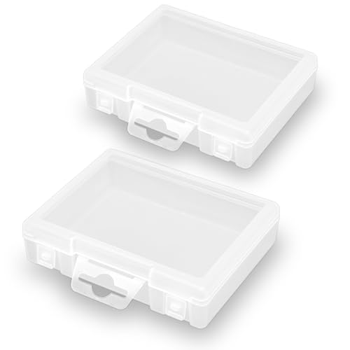 Image of 2 Pack Rectangle Plastic Frosted Storage Containers Box(5.2 x 4.02 x 1.3 inch), Polypropylene Box with Hinged Lid for Beads, Coins, Safety Pins and Learning Supplies,Screws,Drills,Battery