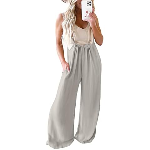 DOBULO Womens Casual Loose Sleeveless Suspender Overalls Baggy Wide Leg Long Pant Romper Cover