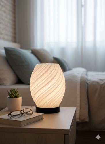 Image of Modern Spiral Table Lamp with 3 Light Modes (Warm, Cool & Natural White) | E27 LED Bedside Night Lamp for Bedroom, Living Room & Home Decor | Soft Ambient Lighting