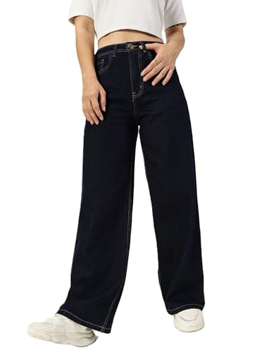 Image of THIRD QUADRANT Women Wide Leg Jeans with high Waist || Black Jeans for Women || Flared Jeans for Women
