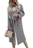 OranDesigne Jacke Damen Trenchcoat Langer Herbst Winter Mantel Trenchcoat Warm Slim Langer Jacken Overcoat Oberbekleidung Mode Einfarbig Revers Damenmantel Wollmantel Windjacke Z3 Grau XL