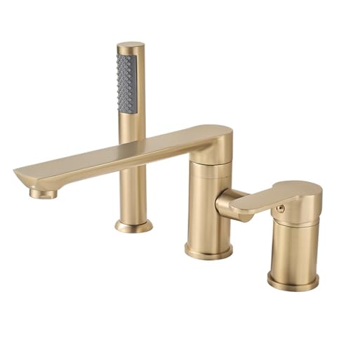 Grifo de Bañera con Ducha Latón 3 Orificios Grifos Duchas de Baño-Oro Cepillado