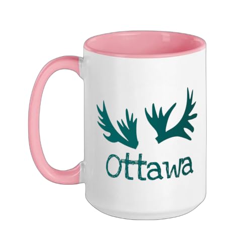 Ottawa Canada Moose Antlers Rustic Wildlife Mountains Ceramic Mug, Pink/White, 15oz