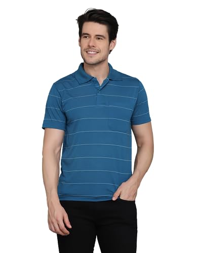 Image of INKKR Men's Striped Polo Neck Cotton Blend Multicolor T-Shirt