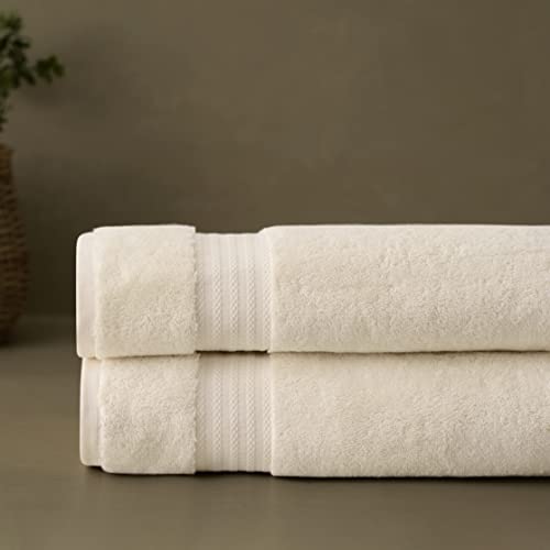 Fabdreams 100% Organic Cotton Bath Sheet Set of 2 700 GSM Oversized Towels Ultra Soft Plush Absorbent Durable Skin-Friendly Spa Hotel Premium Comfort Large 36 x 70 in Ivory