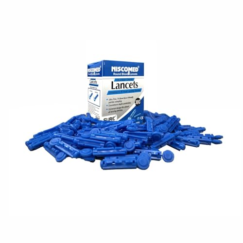 Niscomed Glucometer Round Blood Lancets, supports Dr. Morpen, Accusure, Control D Lancing Devices, Round Lancet Needle, Vital Round Glucometer Lancets (100 Pieces) - Blue