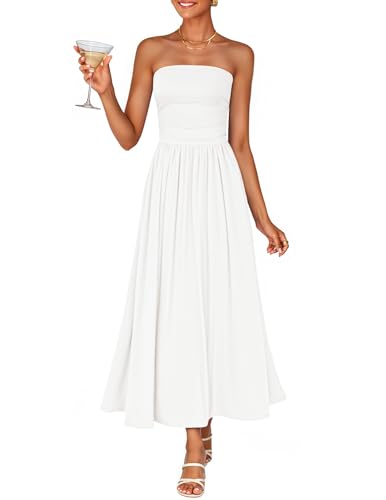 ZESICA Women's Summer Sleeveless Midi Dress 2026 Strapless Ruched A