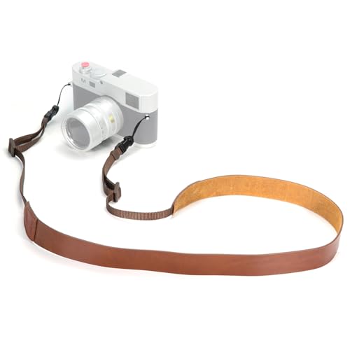 CANPIS Sangle en cuir véritable fait à la main vintage pour appareils photo Nikon Canon Sony Fuji Leica DLSR (cuir huileux) Marron