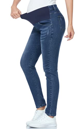 Fitglam Women's Maternity Jeans Stretch Pregnancy Skinny Denim Pants Clothes For Women With Pockets Indigo Blue #TOP2