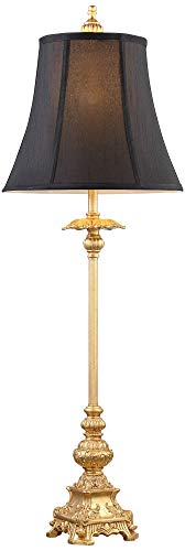 Regency Hill Juliette Traditional French Country Buffet Table Lamps 36.5" Tall Set Of 2 Glam Luxury Style Gold Candlestick Black Fabric Bell Shade For Living Room House Home Entryway #TOP5