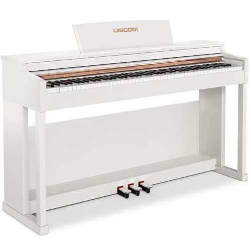 UISCOM UMP-100 88 Key Weighted Keyboard Piano with Furniture Stand?Power Adapter?Triple Pedal & MIDI Connecting - Full Size Digital Electric Piano for Beginners & Pros (White)