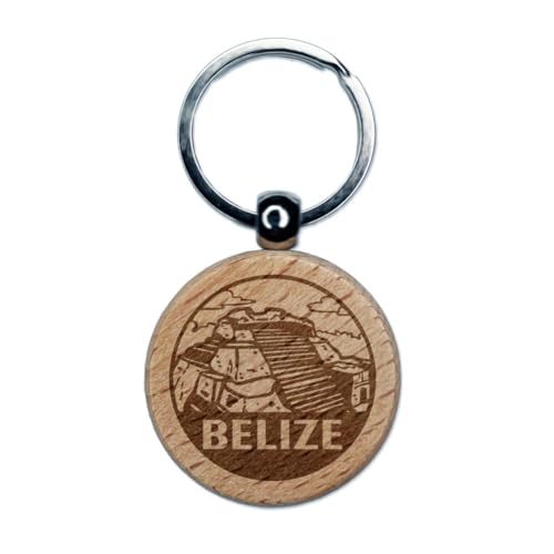 Sniggle Sloth Belize Mayan Ruins Lamanai Country Destination Travel Landmark Engraved Wood Round Keychain Tag Charm