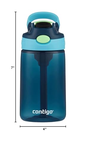 Image of Contigo Kids Water Bottle with designed AUTOSPOUT Straw, 14 oz., Blueberry Ocean