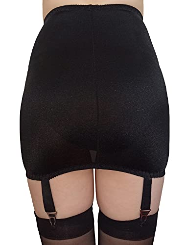 Estanla Womens High Waisted Retro Skirt Non-Slip Adjustable Metal Buckle Garter Belt (Black_4 Straps, L) #TOP2