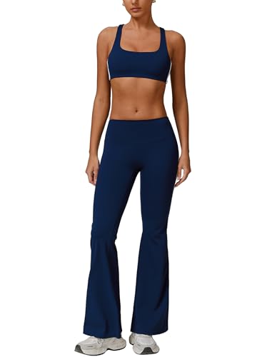 Ensemble d'entraînement leggings évasés taille haute et haut sport extensible femme gym