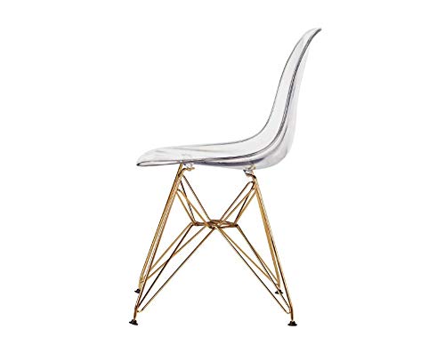 Plata Import Clear Acrylic Dining Chair with Gold Legs | Modern Eiffel Style Transparent Side Chair | Open Back Accent Chair for Dining Room, Kitchen, Living Room, Office, Contemporary Furniture by Plata Import - Image 3