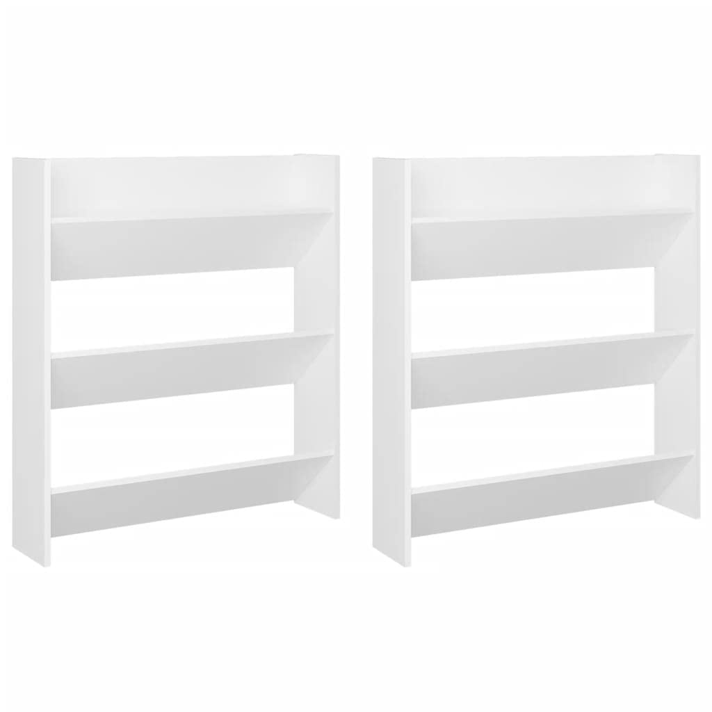vidaXL 2x Wall Shoe Cabinets Modern Household Supplies Wardrobe Storage Wall-Mounted Shoe Organiser Rack Shelf Cabinet Unit White Engineered Wood