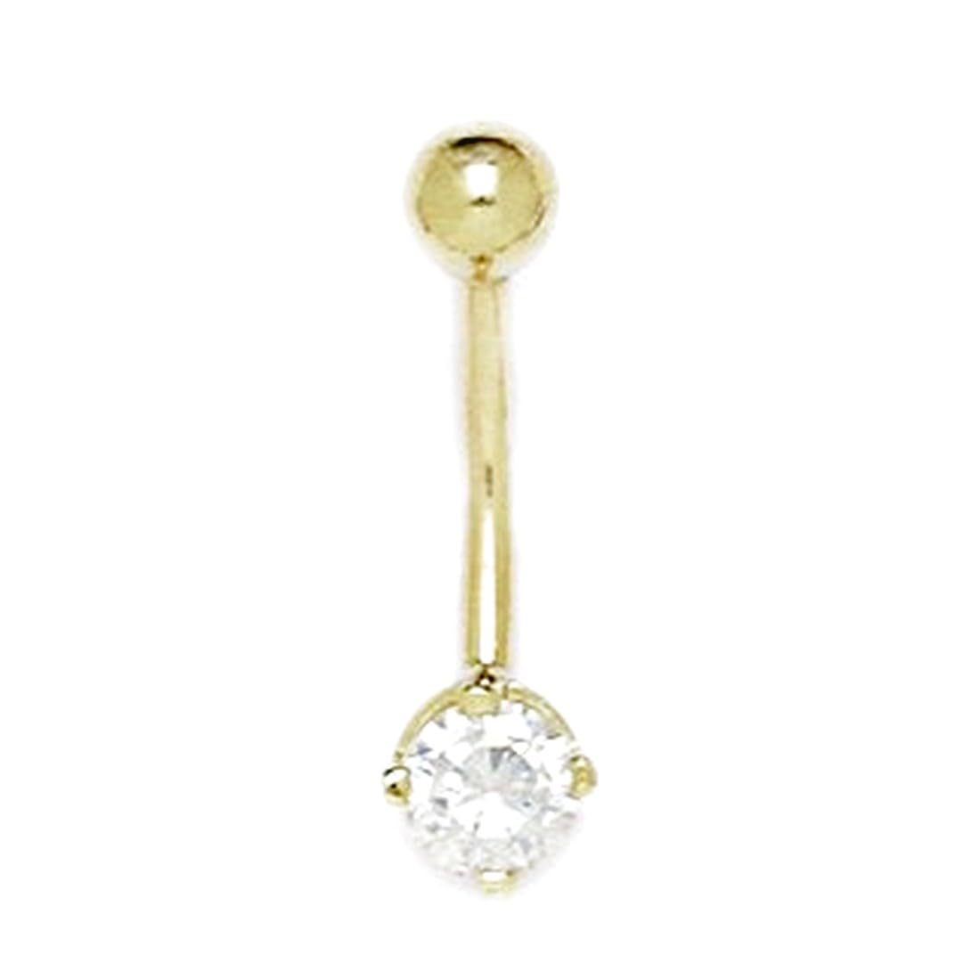 Bauchnabelring aus 14 Karat Gelbgold, runder Zirkonia, künstlicher Diamant, 14 Gauge, Maße: 22 x 6 mm, Schmuckgeschenk für Frauen, Metall, Zirkonia