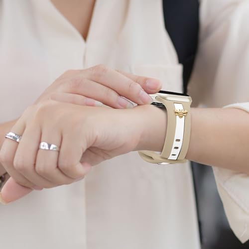 Silicone Strap for Apple Watch Band 38mm 40mm 41mm 42mm, Stylish Bracelet with Gold Honey Bee Charms for iWatch Series 11 10 9 8 7 6 5 4 3 SE, Designer Sport Wristbands for Apple Watch Bands Women Nude by Ruibopad - Used condition - Image 3
